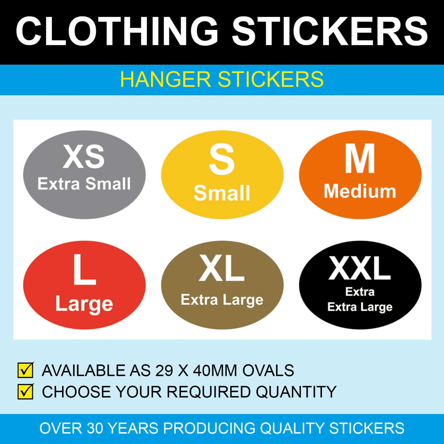 XXL Extra Large Garment Stickers