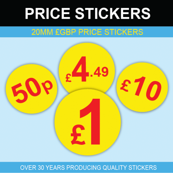 £ Yellow & Red Price Stickers - 20mm