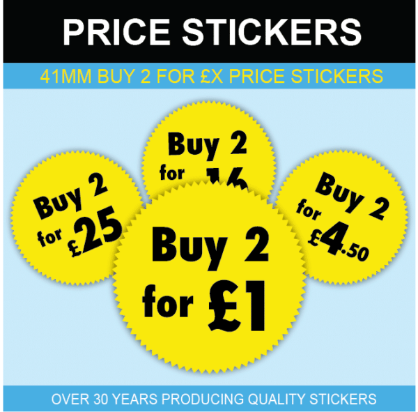 Buy 2 For £X Multi Buy Price Stickers - 41mm Yellow Starburst