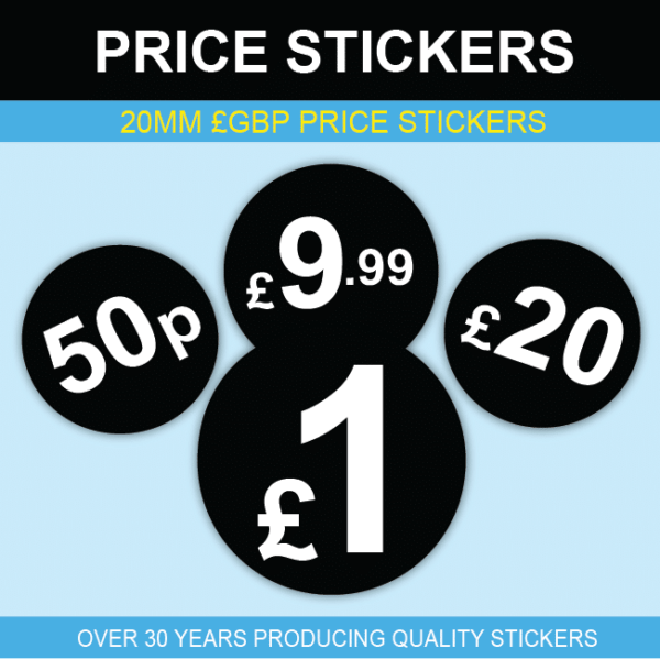 £ Black Price Stickers - 20mm