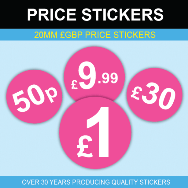 £ Pink Price Stickers - 20mm