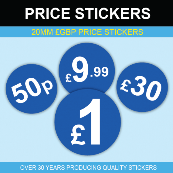 £ Bright Blue Price Stickers - 20mm