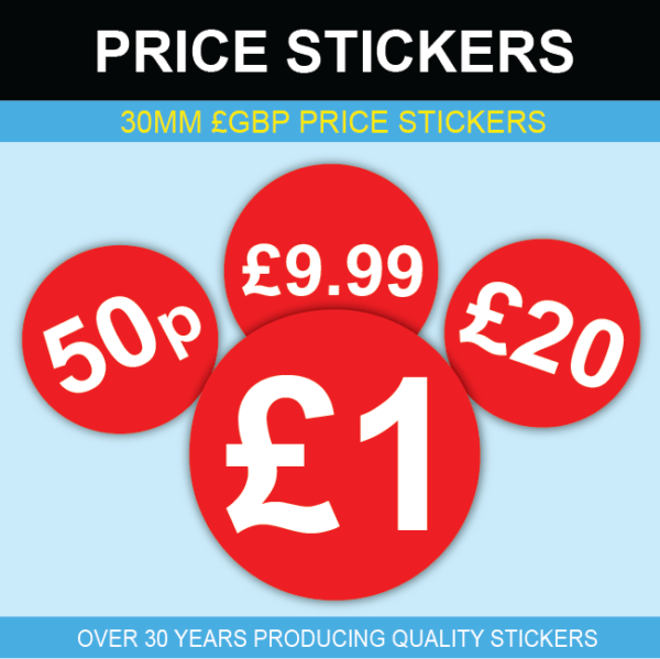 £ Red Price Stickers - 30mm