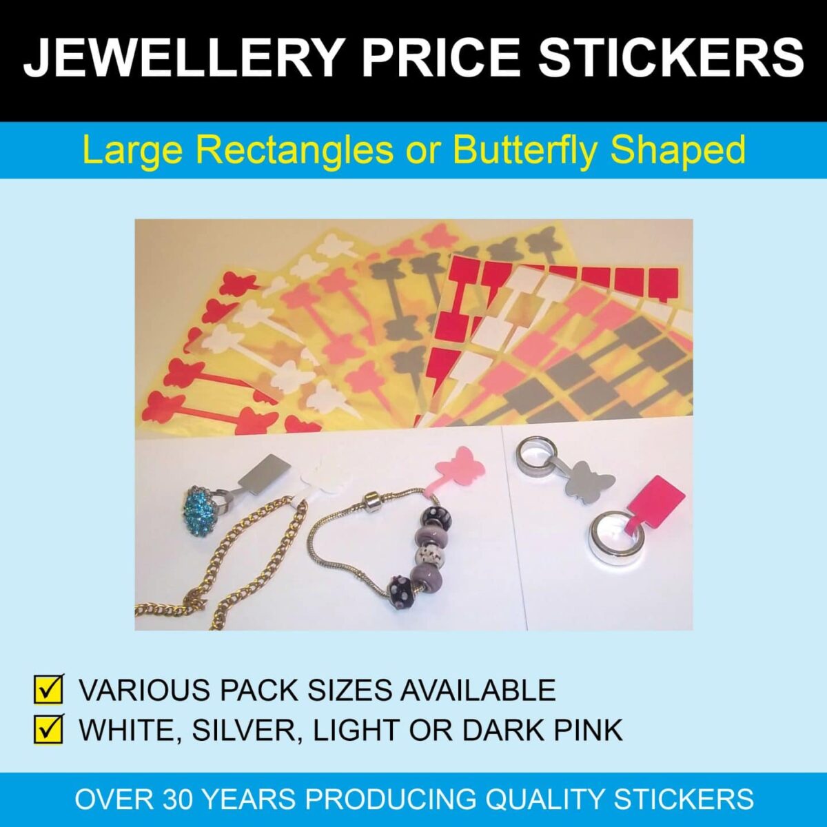 Large Rectangles / Butterfly Shaped Jewellery Price Stickers