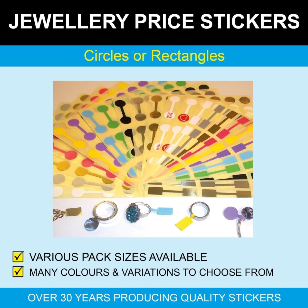 Jewellery Price Stickers - Circles or Rectangles - Price Stickers