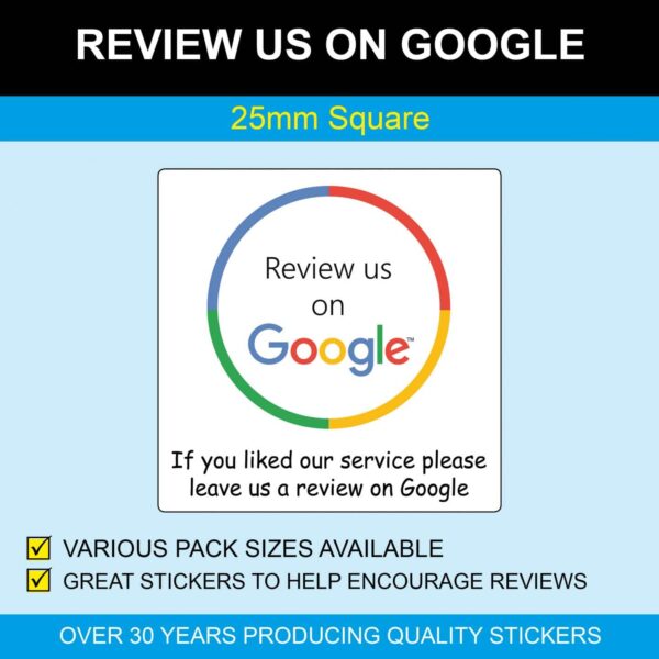 Review Us On Google - 25mm Square Stickers (1 Inch Square)