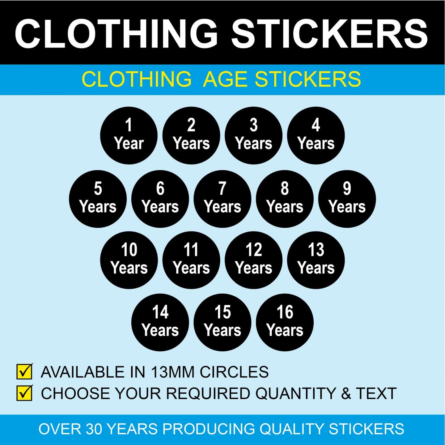 13mm Children's Clothes Size Stickers