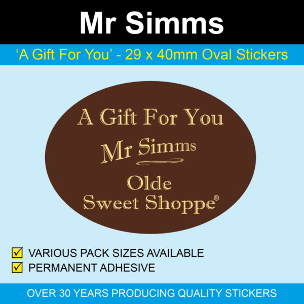 Mr Simms Stickers - 29 x 40mm Ovals - A Gift For You