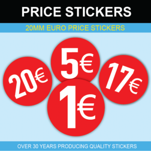 1€ Euro - Pack 500-20mm Red - Price Stickers 