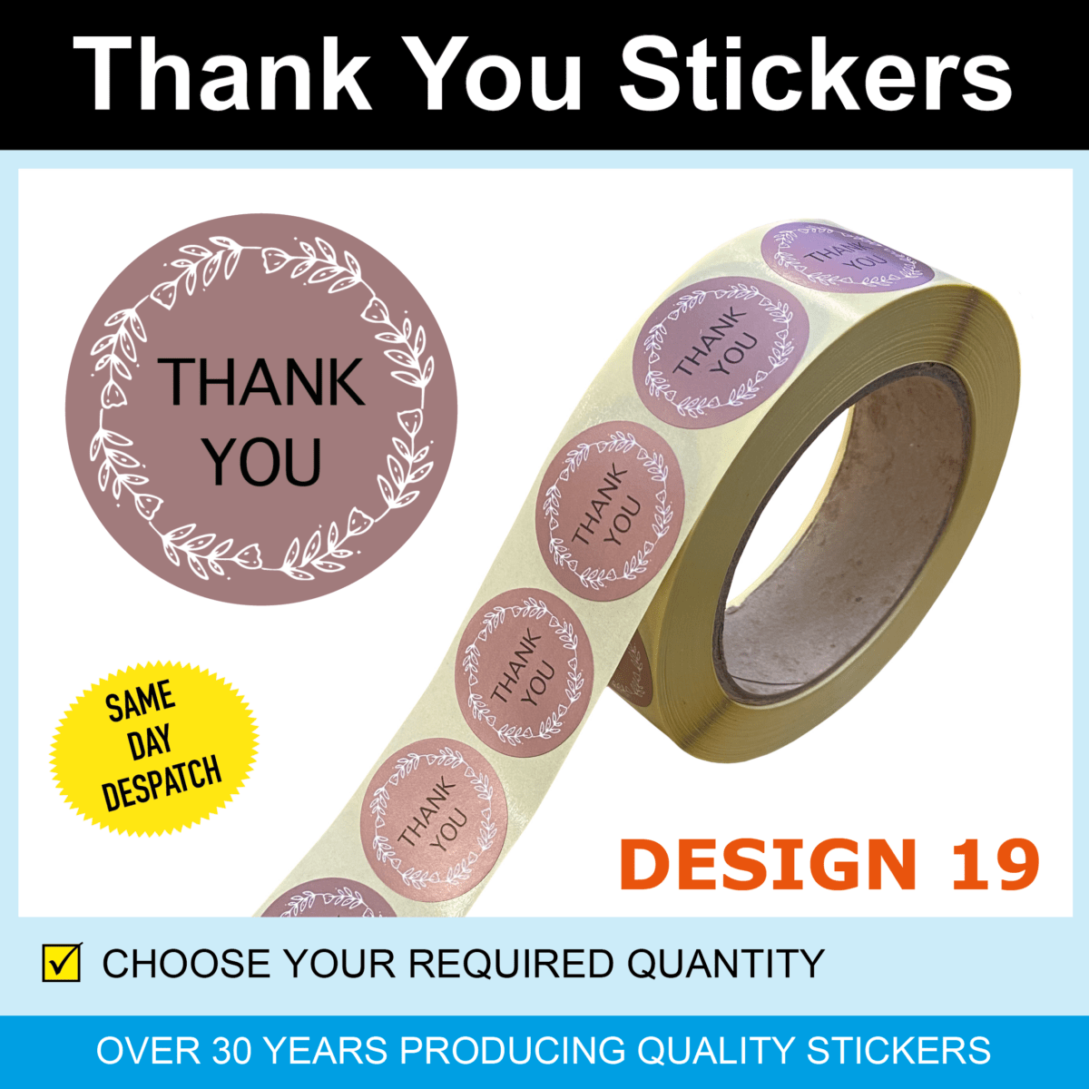 35mm Circular Thank You Stickers