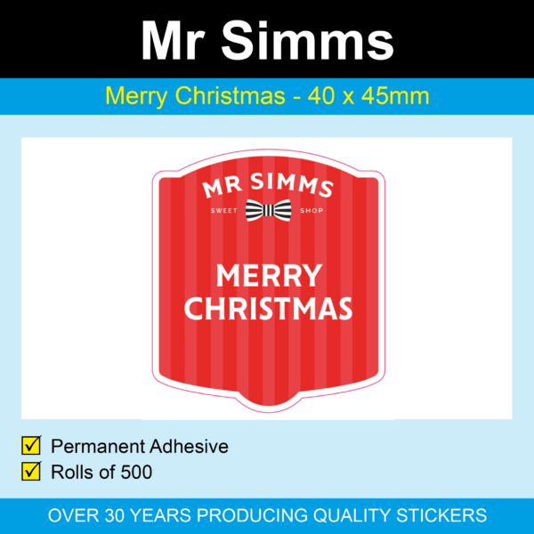 Mr Simms New Branding 40 x 45mm Merry Christmas