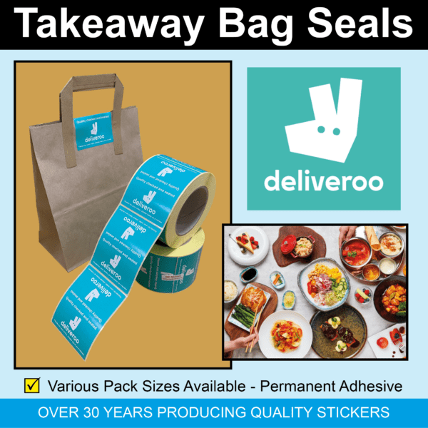 Deliveroo Takeaway Bag Seals - 80 x 100mm Stickers / Labels